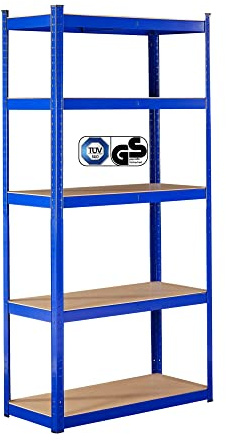 Arebos Schwerlastregal 180 x 90 x 40 cm | 875kg Tragkraft | 0,63 mm | 5 MDF-Platten | Einfache Montage durch Stecksystem Regal Lagerregal Kellerregal Steckregal Werkstattregal | Blau