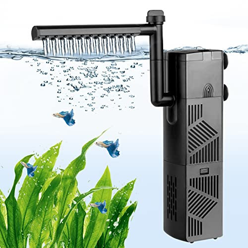 hygger Aquarium Filter, 600L/H 10W Internal Aquarium Filters, Water Flow Adjustable Aquarium Pump Filter Wave Maker, Ultra Quiet Submersible Power Filter with Sponges, for 60-120L Fish Tank
