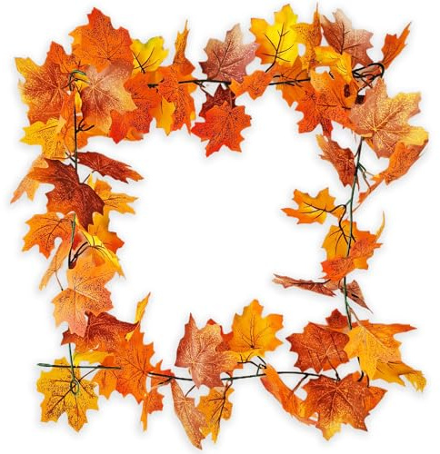 Guirlande de Feuilles d'érable Artificielles Automne, 1,6m Long pour Deco Maison, Thanksgiving, Halloween