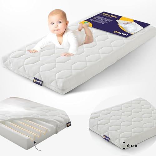 gowoll Baby Matratze 60x120 cm aus Kaltschaum mit Anti-Erstickungskanal 6 cm Höhe Kindermatratze für Babybett Kinderbett Hausbett und Reisebett (Wave Baby)