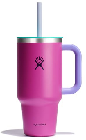 Hydro Flask Travel Tumbler with Handle, Lid and Straw - Insulated Stainless Steel in 32 Oz Holiday Punch