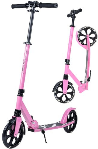 Dskeuzeew Cityroller Scooter Erwachsene mit LED Rollen klappbar mit 200 mm Rädern PU Big Wheel bis 100kg belastbar Scooter und höhenverstellbar Tretroller Kinder