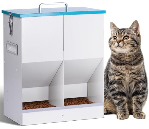 BREUAILY Distributeur Croquettes Chat Automatique pour 2 Chats 10L Distributeur de Nourriture Sèche pour Chiens Métal Mangeoire pour Chats et Chiens