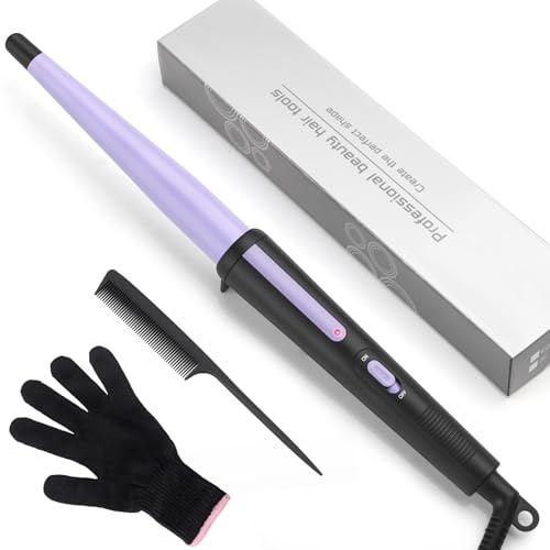 Hair Curling Wand, 13-25mm Tapered Curling Iron, Professional Ceramic Hair Curler Wand with Heat-Resistant Glove, Dual Voltage
