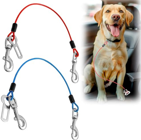 TenaLucy 2 Piezas Cintura Sicurezza Cani Auto,Cintura di Sicurezza per Cani Cintura di Sicurezza per Auto per cani Cintura di Sicurezza Auto Imbracatura per Auto con Cavo in Corda D'Acciaio