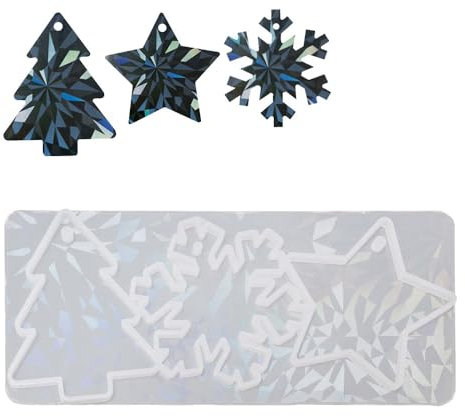 Ideen mit Herz Silikonform mit Holografie-Effekt | Tanne | Eiskristall | Stern | DIY Anhänger Weihnachten | Resin | Epoxidharz-Form | Gießform holografisch | lebensmittelecht