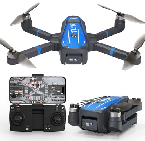 Toladrone TL16 Drone con Cámara 4K HD para Adultos, Posicionamiento de Flujo Óptico Dron con Motor sin Escobillas Drones para Principiantes Plegable RC Quadcopter, Azul