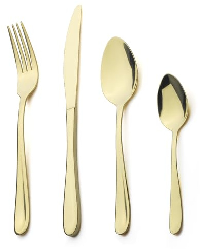 Bestickset, Alata Grand 24-delad champagne guld rostfritt stål bestickset, servis bestick set med sked kniv och gaffel set, service för 6, diskmaskinssäker/daglig användning, spegel polerad