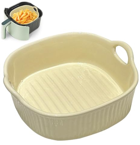 LUPATDY Teglia da Forno 650 ml, Forma Quadrata 7 Pollici, in Ceramica, con Manici per Lasagne, Carne, Verdure, per Friggitrice ad aria Calda, Forno, Microonde,18.5 x 17 x 6 cm (Giallo)
