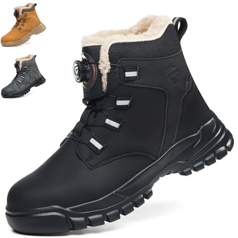 KOIFISH Winter Work Boots Mens Womens Fur Lined No Lace Steel toe Cap Boots | Warm Comfortable Anti Slip Lightweight Safety Shoes