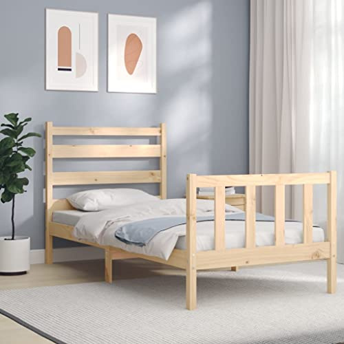 Qnhdfrt Massivholzbett Kiefer 90x190 cm Bettgestell mit Kopfteil aus Naturholz Langlebig & Stabil für Erholsamen Schlaf Gästebett oder Jugendbett