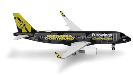 Herpa Flygplansmodell Eurowings Airbus A320 BVB Mannschaftsairbus (2025), miniatyr i skala 1:500, samlarobjekt, flygplansmodell utan ställ, metall
