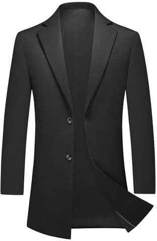 KUDMOL Men's Blazer Water Resistant Mid Length Suit Jacket Chesterfield | Classic Notched Lapel Two Button Coat Lightweight Formal Overcoat for Business Party Daily Spring and Autumn