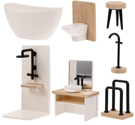 NUOBESTY 1 Set Miniature Dollhouse Bathroom Set with Shower Sink Toilet Bathtub Dollhouse Furniture for Doll House Decor And