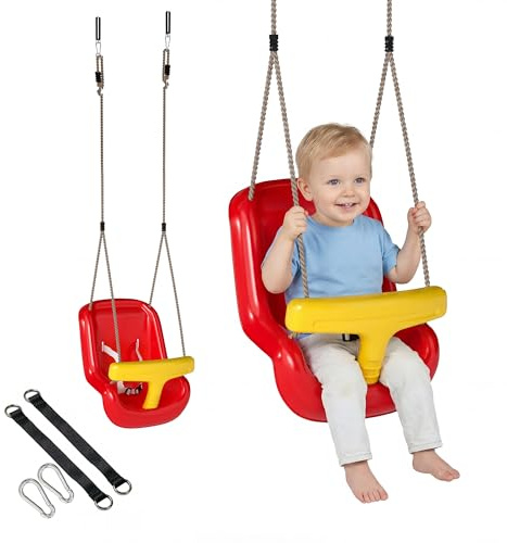 AIYAPLAY Altalena per Bambini da Interno ed Esterno, Altalena da Giardino per Neonati e Bimbi 9-36 Mesi, Corda Regolabile e Cintura di Sicurezza