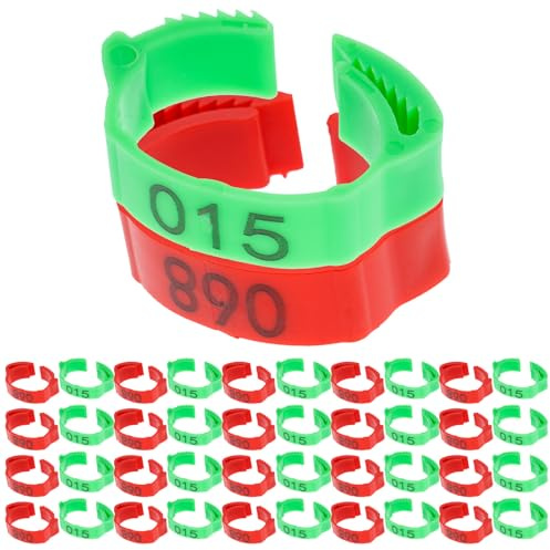 SEWACC Anelli di Identificazione per Pollame in Plastica 200 Pezzi Verdi e Rossi, Fascette Numerate per Zampe di Pollo, Anelli per Marcatura Pollame in Allevamento, Forniture per