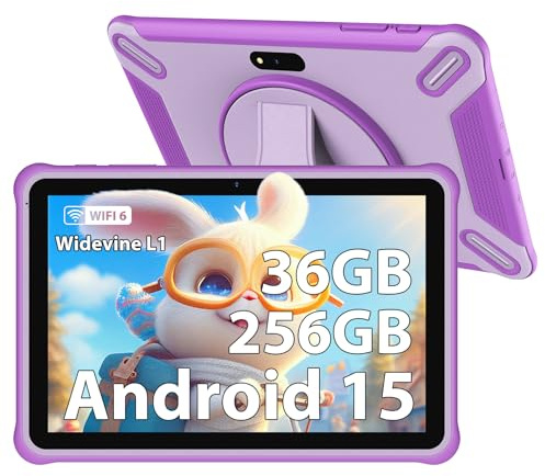 PIXGOOD Tablet per bambini 10 pollici, Android 15.0, 36 GB di RAM 256 GB di ROM (espandibile con SD), controllo genitori, schermo HD IPS, 5MP+2MP, WiFi, Bluetooth, tablet educativo (Viola)