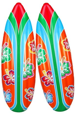 Inflatable Surfboard, 2 Pieces Pool Toy Compact, 60x20 in Device with Secure Grip, Board Gear with Quick Setup, Household Supply Accessory for Pool Beach Backyard Outdoor Water Party Decoration Game