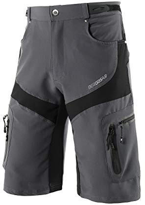 BERGRISAR Pantalones Cortos de Ciclismo Hombre Culotte para MTB y Bicicletas de montaña, Bolsillos con Cremallera, Resistente al Agua, Transpirables 1806BG, Gris, X-Large