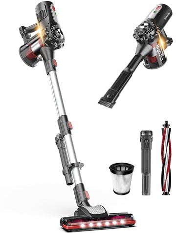 Roomie Tec StickVac Cordless Vacuum Cleaner for Home – 2200mAh Battery, High Suction Power, Lightweight & Self-Standing Design, with HEPA Filter and LED Lights - for Floors, Cars & Dorm Cleaning