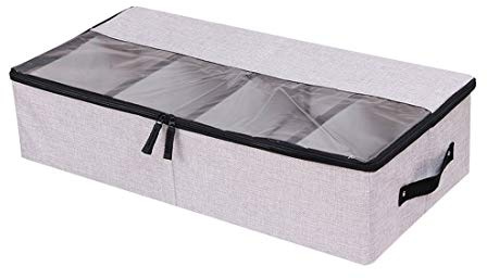 ApisNest Multifunction Foldable Storage Bag Under Bed Box Adjustable Compartment Size With Regulated/Removable Pasteable Dividers board For Boots Shoes Clothes Comforters Blankets