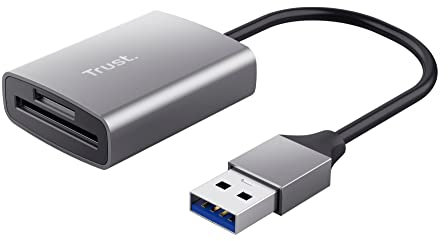Trust Dalyx Schnelles USB-Kartenlesegerät aus Aluminium mit Standard-USB-Anschluss, USB-Anschluss 3.2 Gen. 1 mit Anschlusstyp A, (Mikro) SD, SDHC und SDXC bis zu 2 TB, PC, MacBook, Chromebook, Laptop