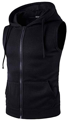 APAELEA Deportes Sudadera Sin Mangas Chalecos para Hombre Gimnasio Deportiva Ropa Tank Tops con Capucha Negro L