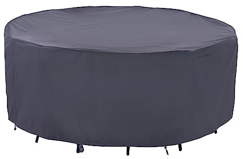 F&J Outdoors Waterproof Garden Furniture Covers Eco-friendly Fabric UV Resistant Fade Resistant for Large/Medium Circle Table with Chairs Set,230cm(90 inch) Dia,Grey