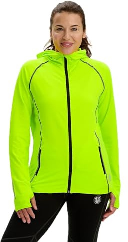 Time To Run Womens Running Hoodie - Thermal Running Jacket Also Ideal For Gym And Sports With Pockets & Thumbloops Size 18 Lime