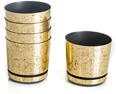 KORAD Conjunto de 5 macetas con Plato de 12 cm de diámetro, Modelo 012 - Oro Viejo; Moderno, Alto Brillo, Estilo clásico, rústico, Loft, para Plantas, Hierbas, Flores y composiciones Vegetales.