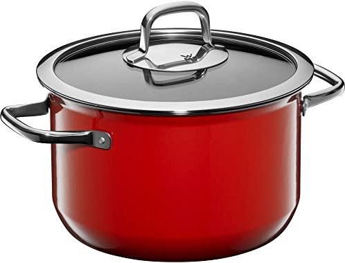 WMF Fusiontec Mineral kastrull stor 22 cm, glaslock, köttgryta induktion 4,7 l, högteknologisk keramik, ugnssäker, reptålig, tillverkad i Tyskland, diskmaskinssäker, röd