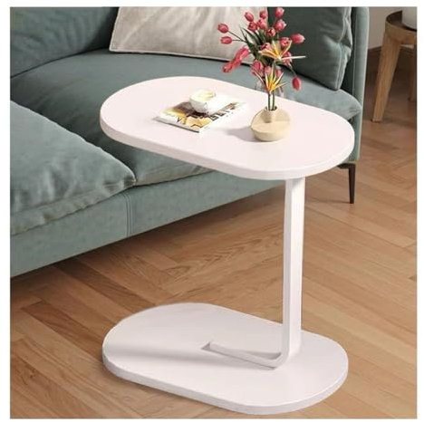 Beistelltisch c Form Sofatisch stylischer Sofatisch aus Holz, Kleiner Beistelltisch C Form, Sofatisch in schöner Nussbaum Holz Optik, Oval Tisch als Ablagefläche für Couch und Sofa