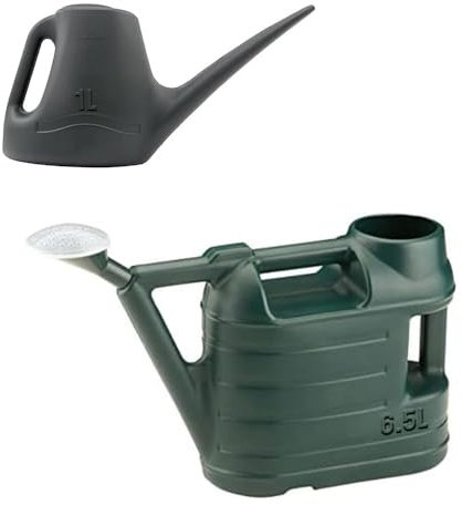 ANGIX Combo Watering Can Set, 1L & 6.5L Plastic, Grey & Green, Indoor & Outdoor Use