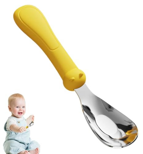 Rurunklöver rostfritt stål sked för baby, babysked | matsked för bebisar med silikonhandtag, mat- och matbestick av rostfritt stål, säkerhetssked för mat, LED-avvänjningstillbehör