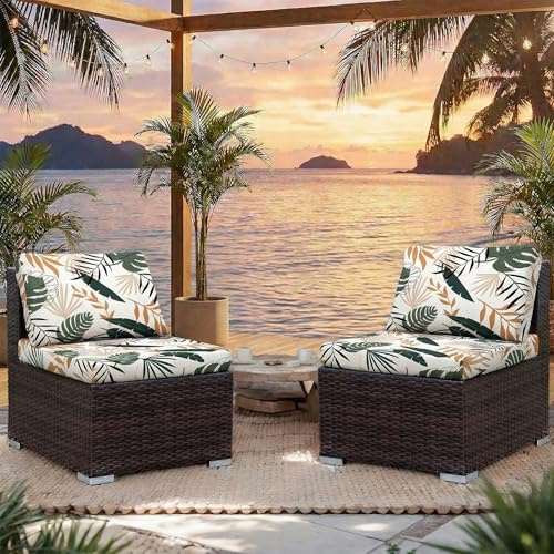 LiveGo Housse de coussin extensible pour canapé de jardin - Housse de coussin d'extérieur de remplacement pour meubles de jardin - Protège-canapé pour chaise - Souple et flexible - (2, Coconut Grove)