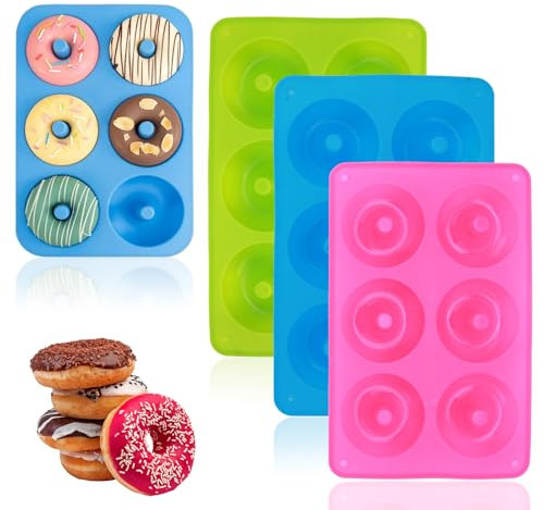 Viitech Set di 3 Ciambella Stampi, Stampo da Forno per Ciambelle a 6 Cavità, Stampo per Ciambelle in Silicone Teglia Antiaderente per Ciambelle Adatta per Torte, Bagel, Muffin