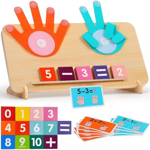 Holz Mathe Spielzeug Zählen Lernen für Kinder, Pädagogische Rechenspiel 3 4 5 6 Jahre, Montessori Mathe Zählspielzeug, Fingerzähl-Lernspielzeug, Frühpädagogisches Spielzeug für Jungen und Mädchen