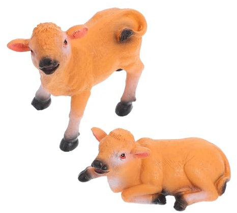 SUPVOX Figurines De Veau Miniatures Réalistes Ensemble De 2 Pièces De Jouets De Vache Ornements De Jardin Décoration Extérieure Miniatures Danimaux De Grange pour