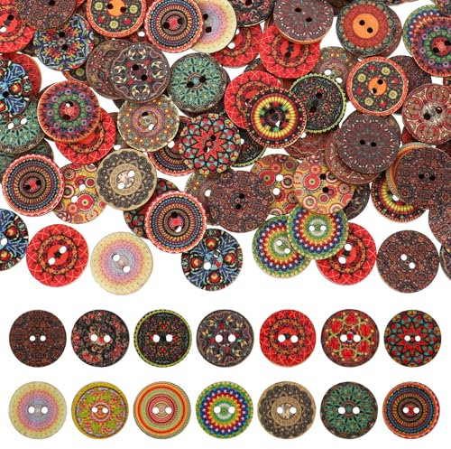 InnoHHustle Bunte Holzknöpfe, 100 Stück, 25mm, Vintage-Stil, Mischfarben, Perfekt zum Dekorieren und Basteln