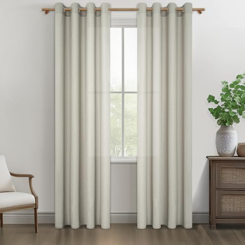 MRTREES Cortina Lino Natural Translucida Salon Originales 2 Piezas Cortina Visillo para Ventana Dormitorio Habitacion Comedor Modernas Lindas Cortinas de Casa con Ojales, 140x225 CM