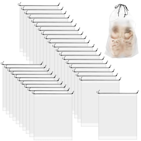 30 Stück Schuhbeutel Reise, Schuhtasche mit Zugband, Shoe Bag Wasserdicht, Multifunktionale Aufbewahrungstasche, Transparente Schuhtasche mit Seil für Reisen Zuhause Aufbewahrungstasche