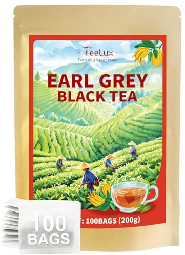 TeeLux Earl Grey Black Tea Bags 100 Count, Vegan, Blend Black Tea and Bergamot, Aromatic & Unique, Biodegradable Tea Bags