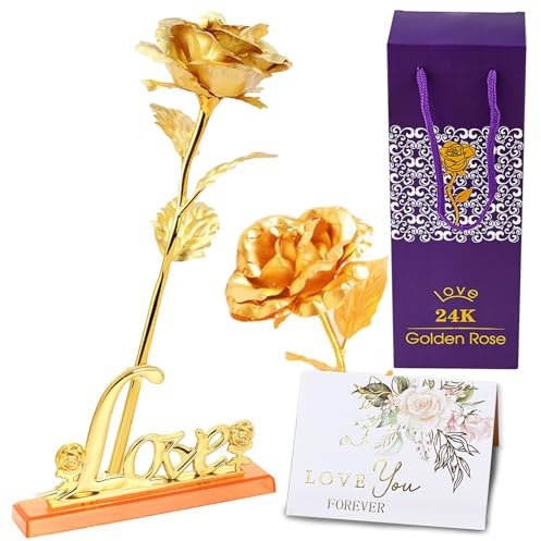 MaNeaz 24K Ewige Rose Infinity Rose Goldene Rose Inklusive Grußkartenständer-Geschenkbox Geeignet Als Geburtstagsgeschenk Für Frauen/Freundinnen/Hochzeitstage/Valentinstag/Abschlussfeier/Muttertag