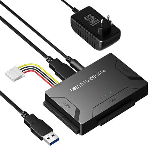 RENGOGA IDE USB 3.0 Adapter, USB 3.0 Zu SATA Adapter Universal Festplatten Konverter für 2,5 und 3,5 Zoll SATA & IDE HDD/SSD mit 12V 2A Netzteil USB-Kabel für Windows 10/8/7/XP/Vista Mac OS Linux