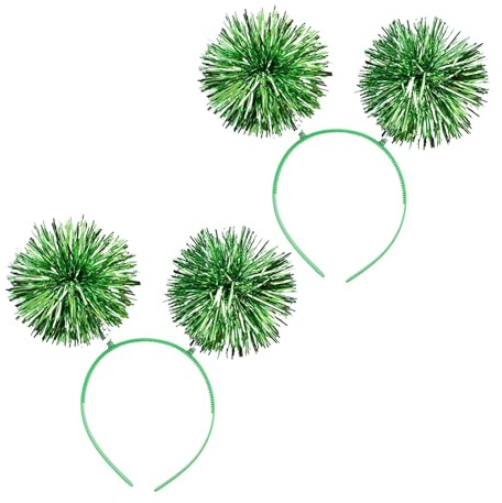 2 Pcs Foil Strips Pom Pom Headbands for Christmas, Tinsel Headbopper Headwear, Hair Accessories for Girls, Suitable for Birthday, Party, Festival Performance, Halloween, Cosplay, Christmas(2 Pcs, M)
