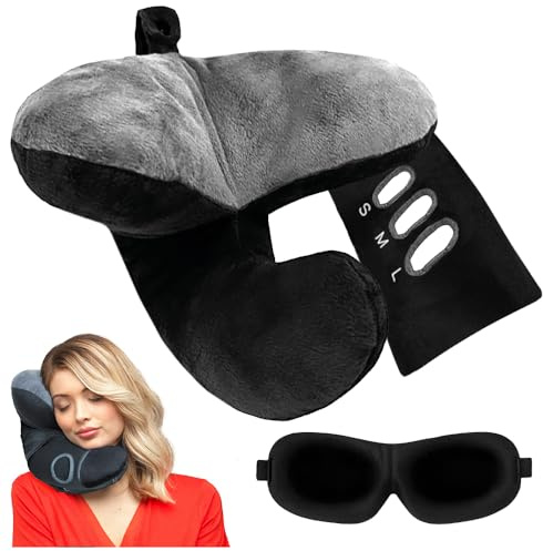 J-Pillow and Scarf + Sleep mask, Travel Pillow for Airplane - Ultimate Luxury and Complete Support - British Invention of The Year - Black/Silver.