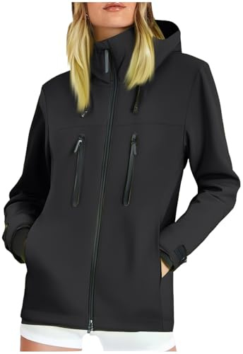TOFOTL Kapuze Giubbino Donna Leggero Mantella Lunga Soft per Tecnica Mantella Pioggia Cappotto Grammi Antipioggia Moto Kit Antipioggia Moto Giacca Autunno Donna Trench Impermeabile 24Nero XXL