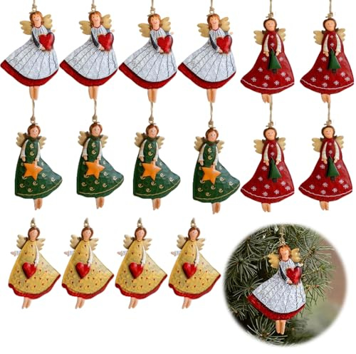FENGCHUANG 16 Piezas Adornos De Navidad, Ángel De Navidad Colgante De Madera Árbol De Navidad Adornos Navidad Ventana Colgante Decoración De Juguete para Decoración Navideña