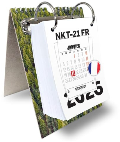 Kalvos Calendrier français 2026, calendrier de table, calendrier mural, calendrier à déchirer, 365 jours, calendrier à arracher quotidien, kalendarium, calendrier quotidien minimaliste avec grands