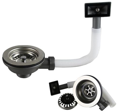 Ablaufgarnitur Spüle, Siebkorbventil Edelstahl mit Überlauf 114mm Siphon Küchenspüle mit Überlauf Küchenspüle Ablauf Set Syphon Spülbecken Ablaufgarnitur Geeignet für die Küchenspülenfiltration